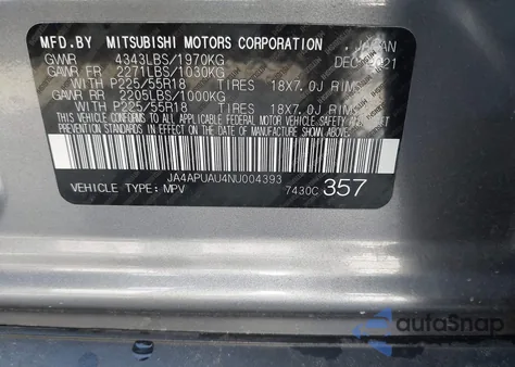 2022 Mitsubishi Outlander Sport 2.0 Be 2Wd/2.0 Es 2Wd/2.0 Le 2Wd/2.0 S 2Wd from USA, damaged, VIN JA4APUAU4NU004393